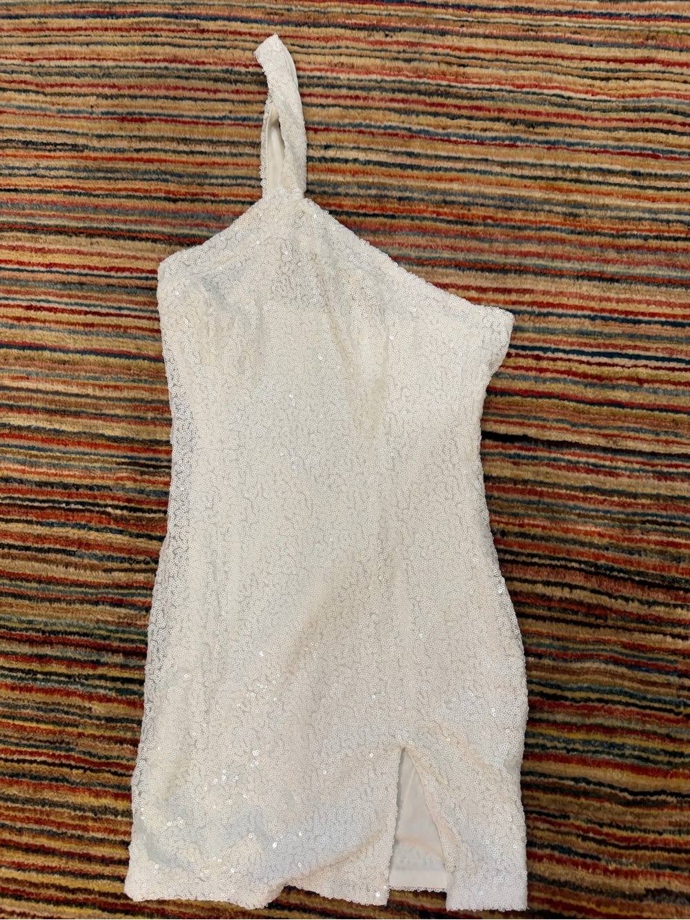 One-Shoulder super down XS White Sequin Mini Dress